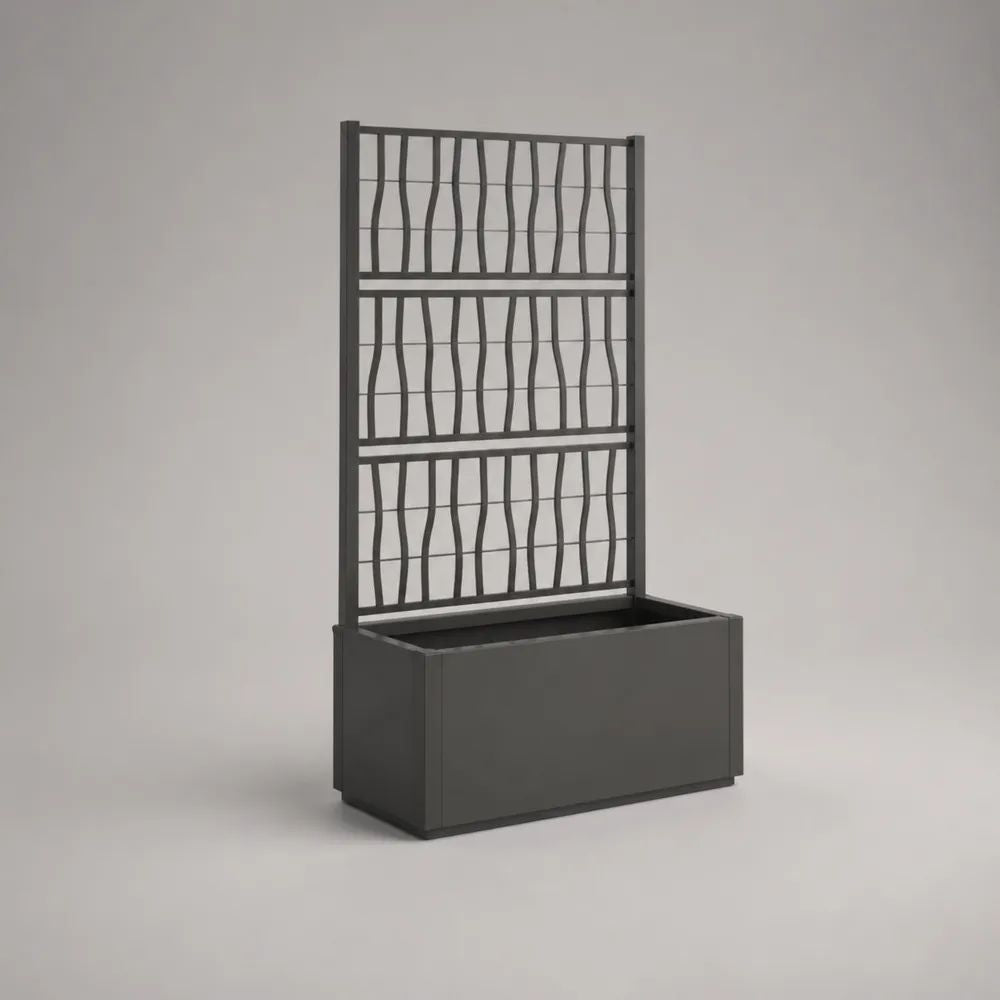 Jardinière rectangulaire extérieure avec treillis en acier anthracite, 80 × 40 × 140 cm