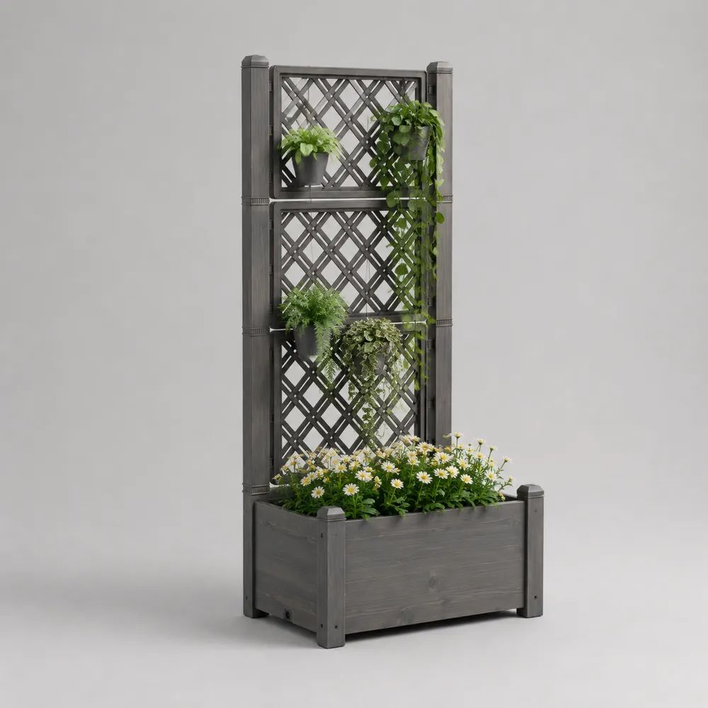 Jardinière rectangulaire avec treillis en polypropylène gris anthracite, 80 × 40 × 180 cm