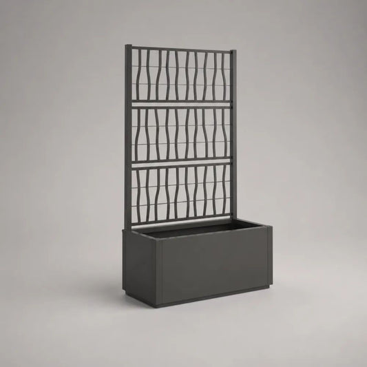 Jardinière rectangulaire extérieure avec treillis en acier anthracite, 80 × 40 × 140 cm