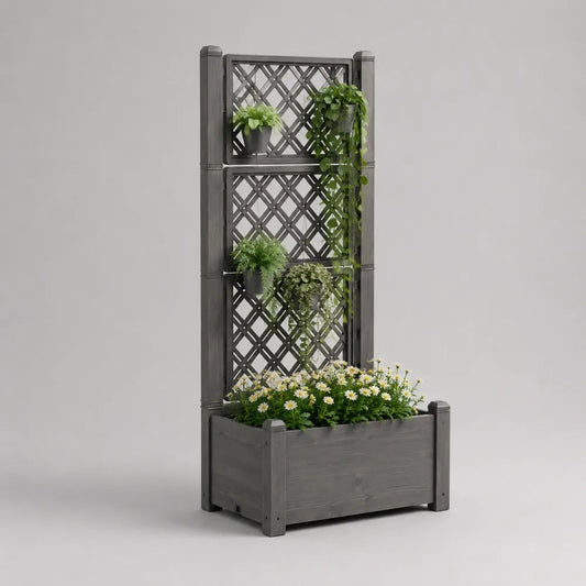 Jardinière rectangulaire avec treillis en polypropylène gris anthracite, 80 × 40 × 180 cm