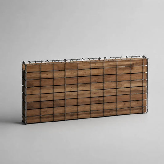 Jardinière gabion rectangulaire en pin massif et acier galvanisé brun et anthracite 120 × 30 × 60 cm