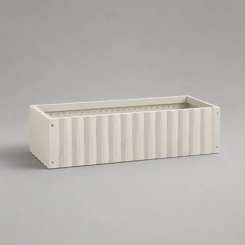 Jardinière rectangulaire en bois massif de sapin et acier galvanisé blanc/argenté 80 × 30 × 30 cm