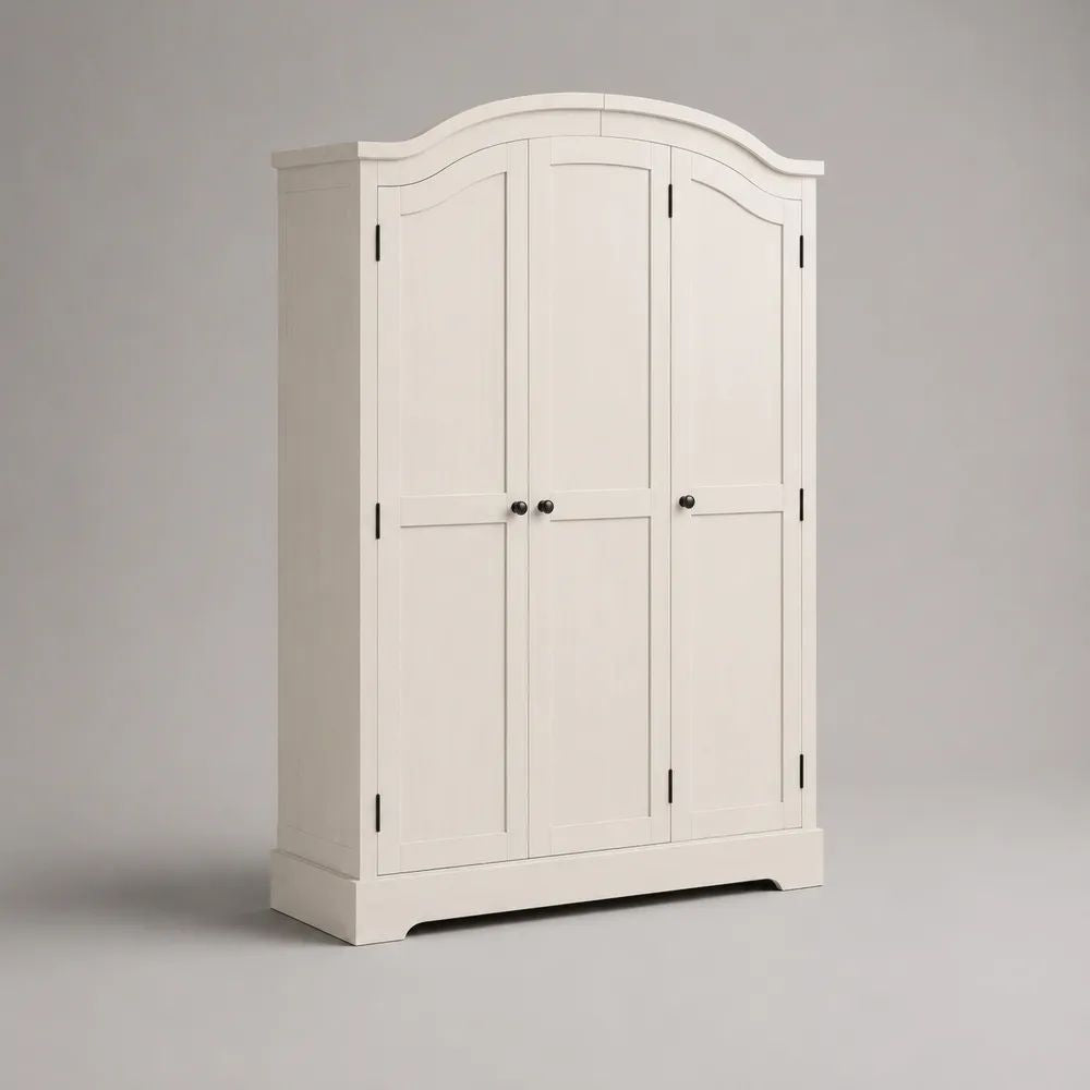 Armoire-penderie 3 portes en MDF et pin massif, blanc et noir, sommet cintré, 150 × 60 × 220 cm