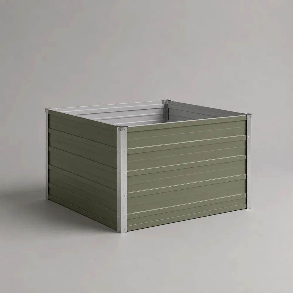 Bac potager surélevé carré en acier galvanisé vert olive et argenté 100 × 100 × 77 cm